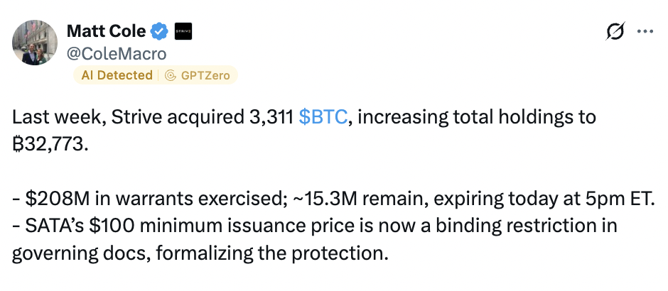 Strive增持3311枚BTC,Saylor支持的15%股息SATS能否吸引更多资金?