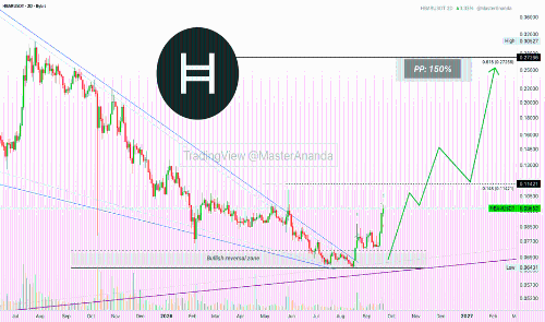 Hedera(HBAR)蓄势待发:技术形态预示150%上涨潜力,0.27美元成初步目标